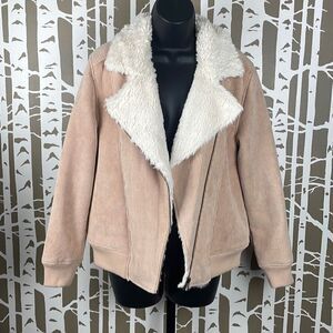 Minkpink Blush Corduroy Faux Fur Sherpa Lined Asymmetrical Zip Bomber Jacket XS